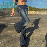 Lunivop Women Y2K Low Waisted Pants Graphic Stars Patterned Wide Leg Denim Jeans Straight Casual